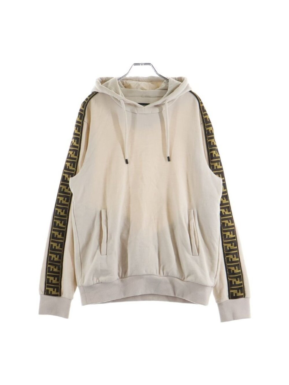 Fendi Arm FF Logo Hoodie Zucca Pattern Pullover Beige